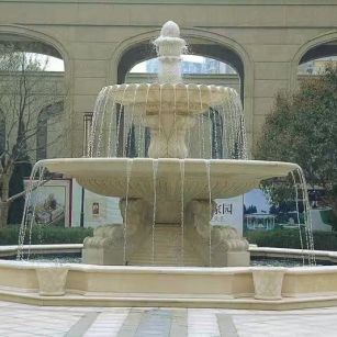 荆州 黄金麻花岗岩异型加工——户外庭院石雕流水喷泉