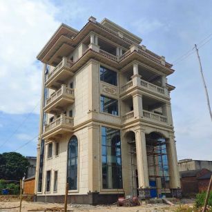 荆州 黄金麻花岗岩石材别墅外墙干挂搭配（雕花栏杆花瓶柱门楼罗马柱）