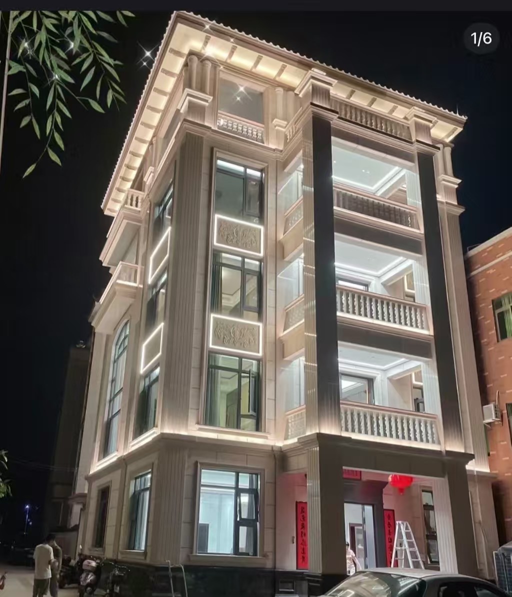 荆州 芝麻白花岗岩别墅外墙夜间效果