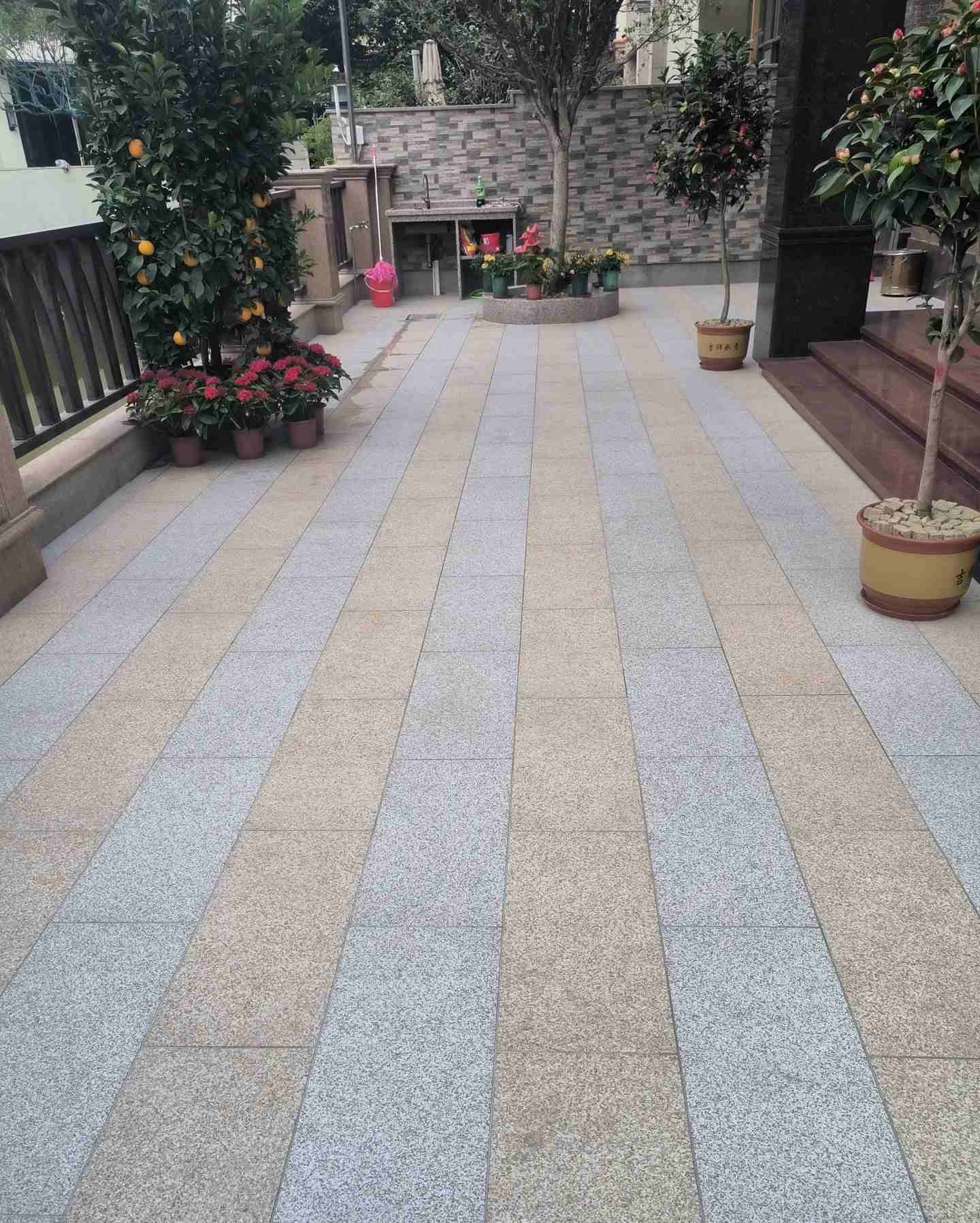 荆州 黄金麻白麻荔枝面庭院铺装展示