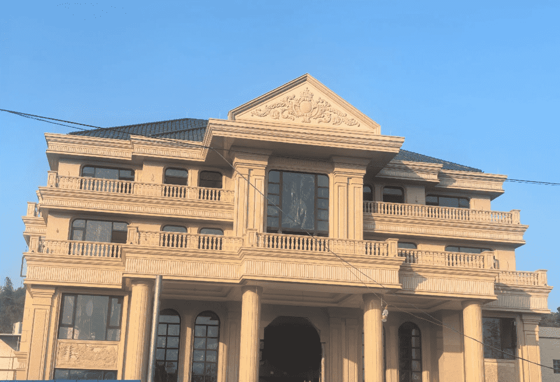 荆州黄金麻别墅外墙干挂石材效果示例